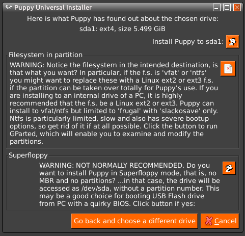 When Gparted has finished you can choose 'Install Puppy on sda1'